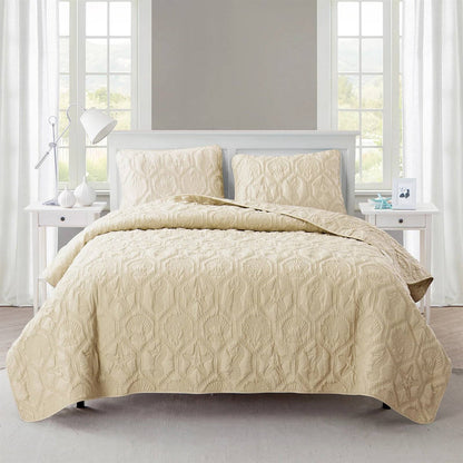 King size Coastal Beach Starfish Seashells Sea Horse Sand Tan 3-Piece Quilt Set - Tampa Home & Garden Store