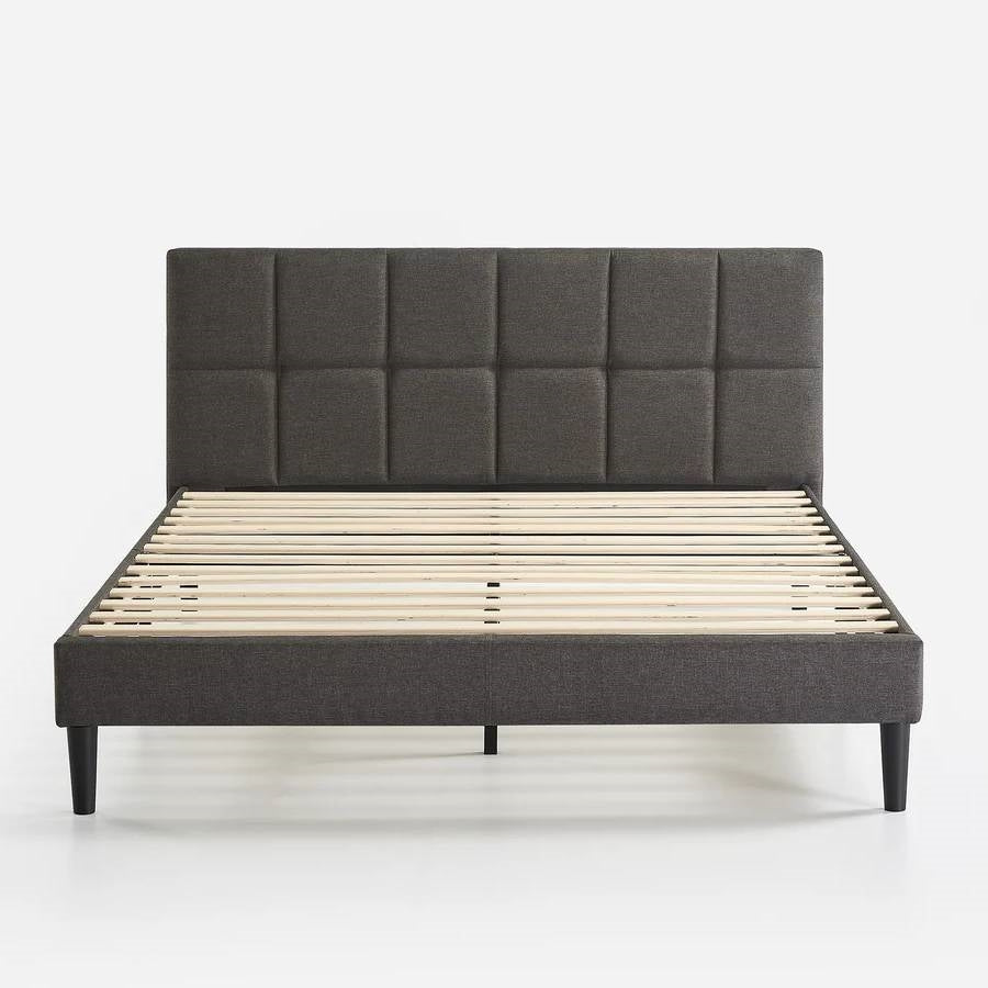 King size Grey Upholstered Platform Bed Frame with Padded Headboard - Tampa Home & Garden Store