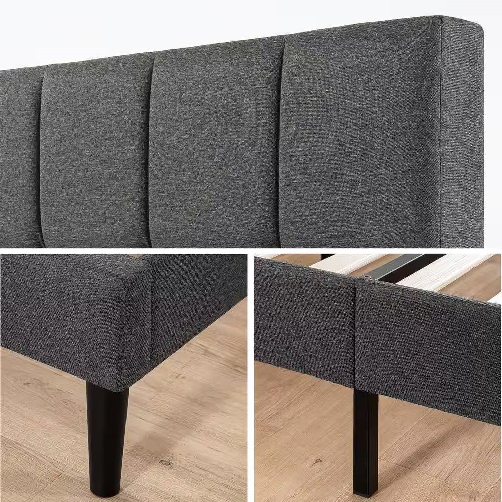 King size Grey Upholstered Platform Bed Frame with Padded Headboard - Tampa Home & Garden Store