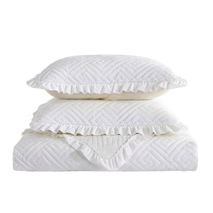 King size Ivory White Velvet Microfiber Polyester Reversible 3-Piece Quilt Set - Tampa Home & Garden Store