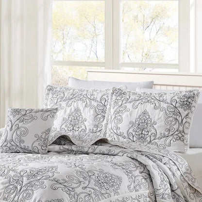 King size White Damask Embroidered 4 Piece Oversized Bedspread Set - Tampa Home & Garden Store