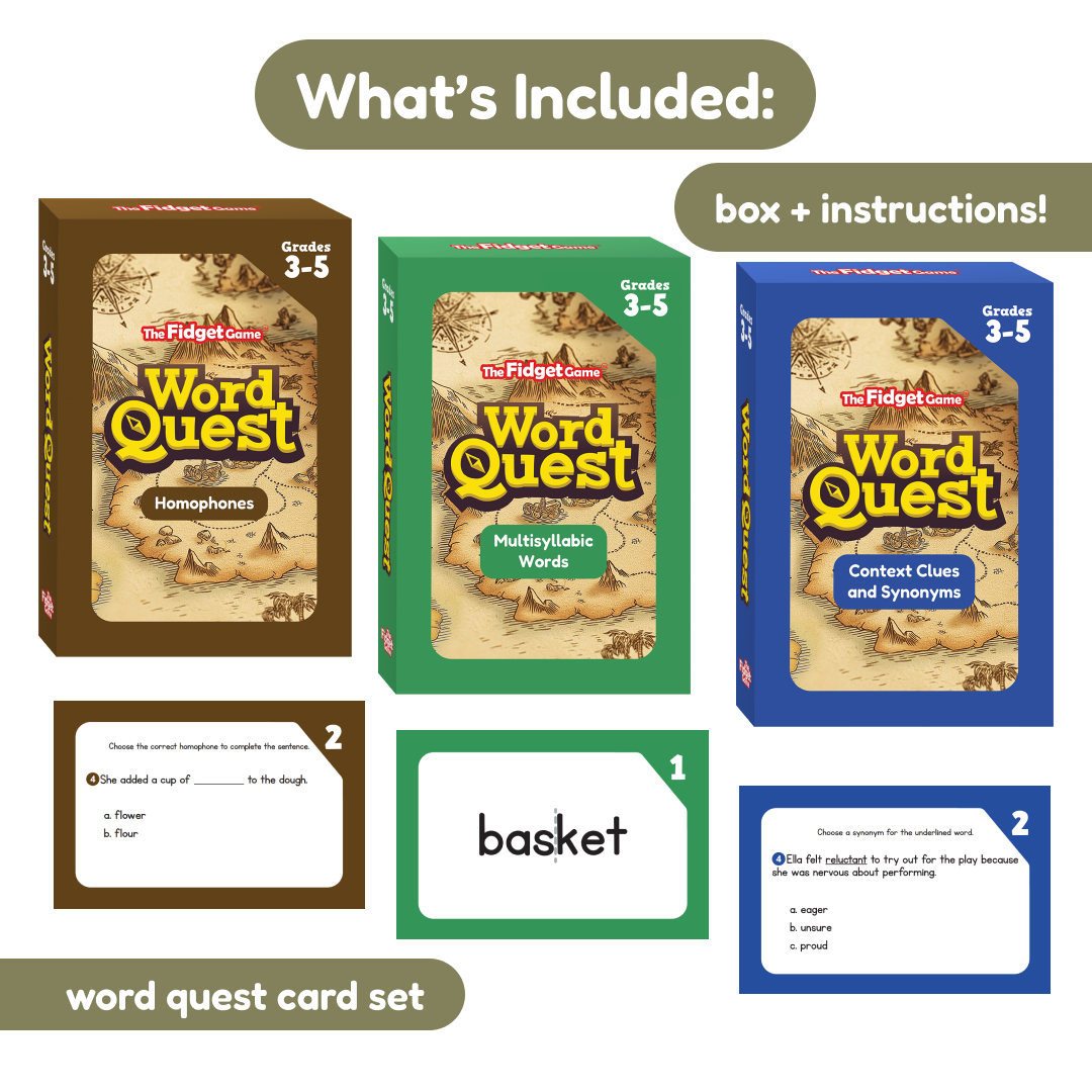 Word Quest card set 3: Homophones, Multisyllable Words, Clues for grades 3–5 Fidget Games on Tampa Home & Garden Store