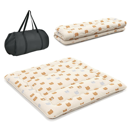 GemGear Foldable futon mattress with washable cream bear-pattern cover; includes gray carry bag on Tampa Home & Garden Store