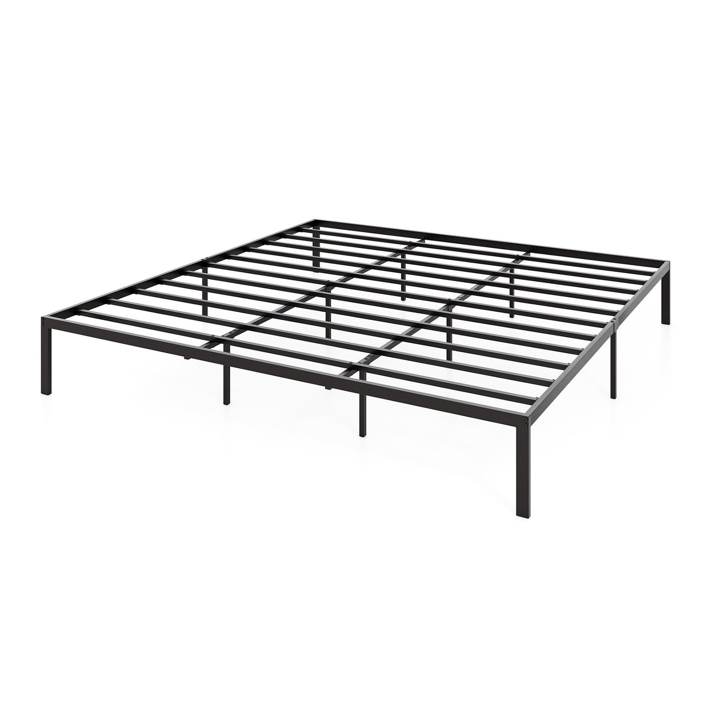 Base de cama de metal de tamaño matrimonial/queen/king con somier de láminas de alta resistencia, base para colchón - Tamaño King