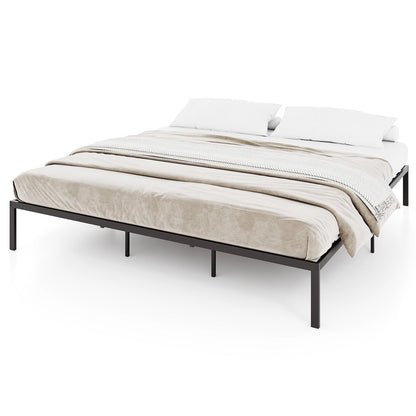 Base de cama de metal de tamaño matrimonial/queen/king con somier de láminas de alta resistencia, base para colchón - Tamaño King