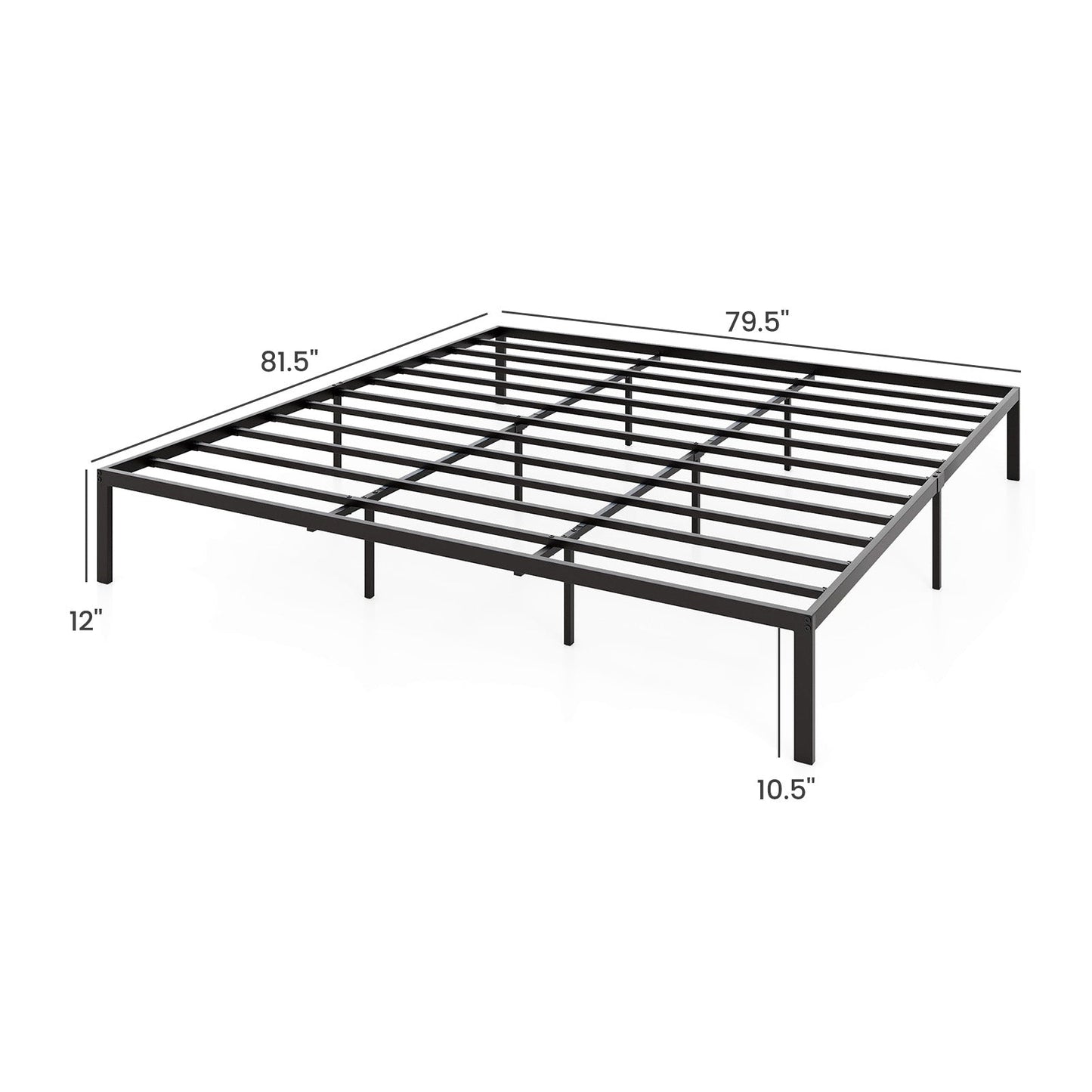 Base de cama de metal de tamaño matrimonial/queen/king con somier de láminas de alta resistencia, base para colchón - Tamaño King