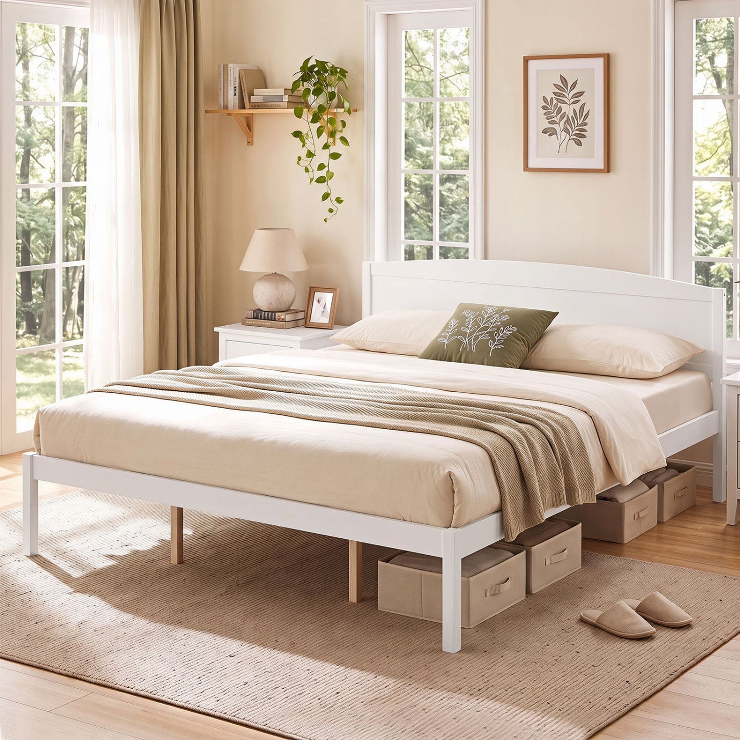 King Size wooden platform bed frame with curved headboard white DirectDeals with storage on Tampa Home & Garden Store