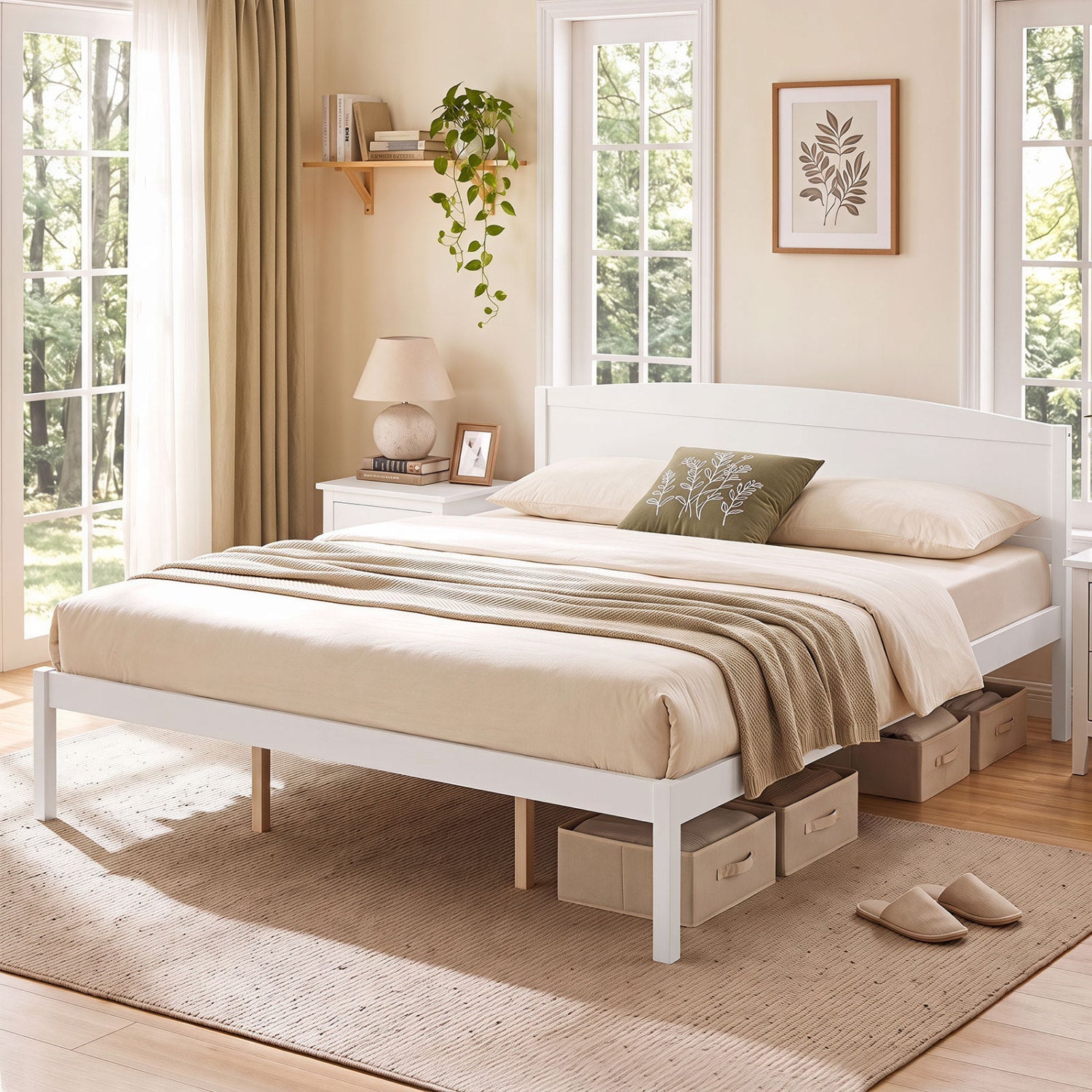 King Size wooden platform bed frame with curved headboard white DirectDeals with storage on Tampa Home & Garden Store