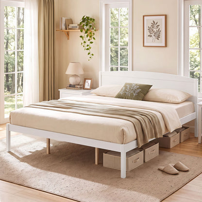 King Size wooden platform bed frame with curved headboard white DirectDeals with storage on Tampa Home & Garden Store