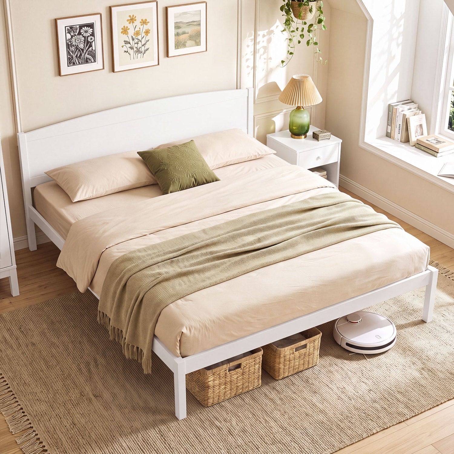 King size white wooden platform bed frame with curved headboard DirectDeals on Tampa Home & Garden Store