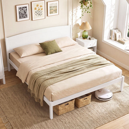 King size white wooden platform bed frame with curved headboard DirectDeals on Tampa Home & Garden Store