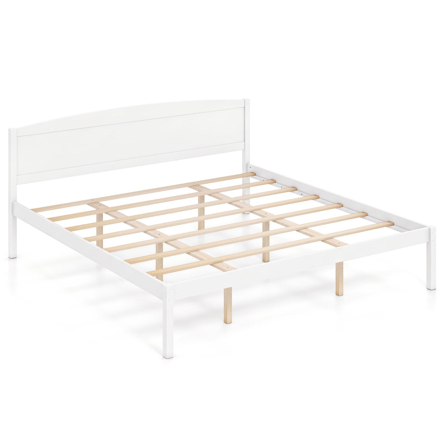 King Size wooden platform bed frame with curved white headboard and slats DirectDeals on Tampa Home & Garden Store