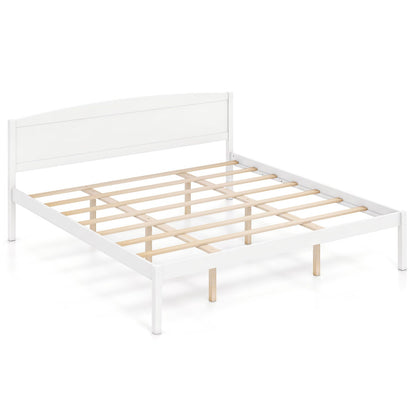 King Size wooden platform bed frame with curved white headboard and slats DirectDeals on Tampa Home & Garden Store