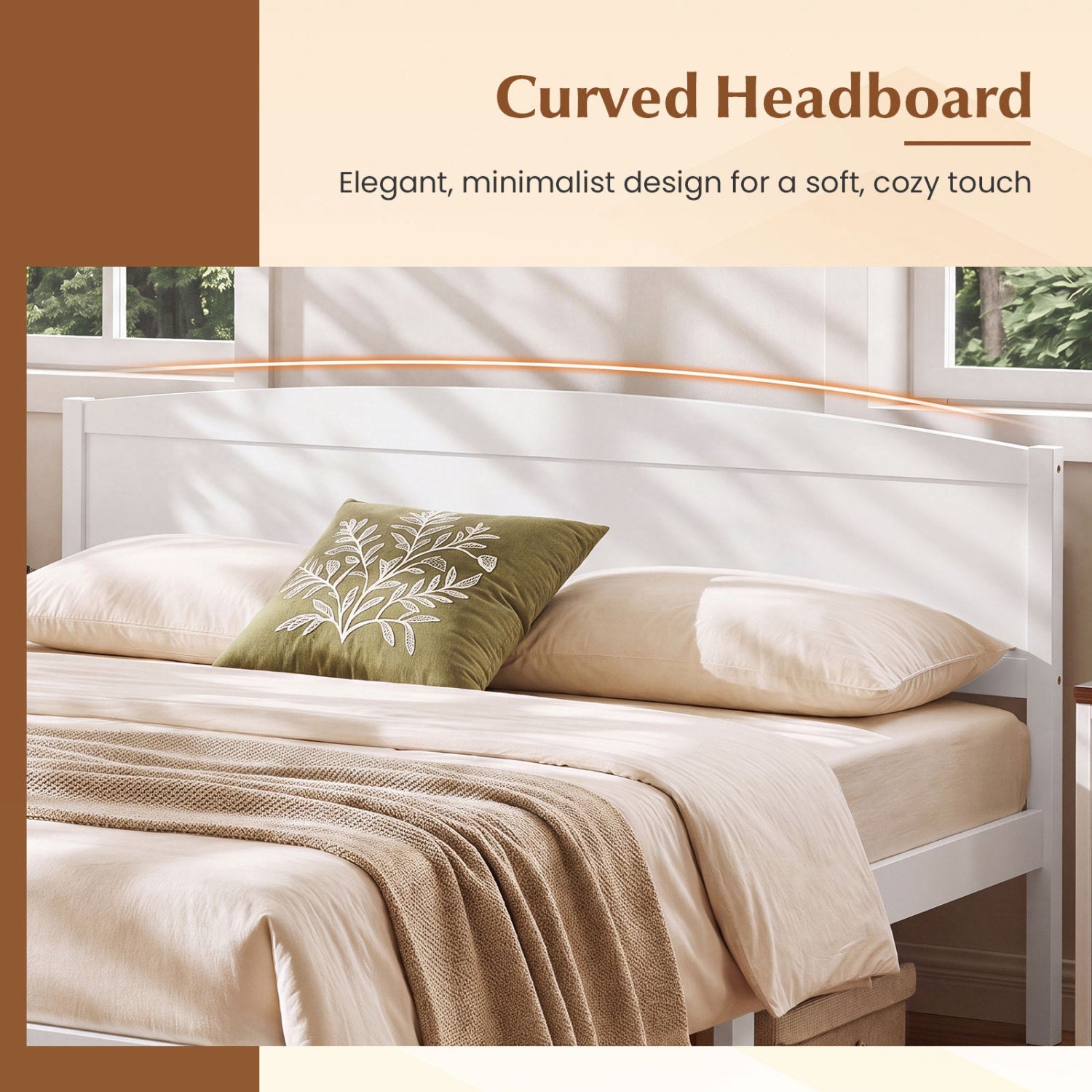 King Size white wooden platform bed frame with curved headboard on Tampa Home & Garden Store