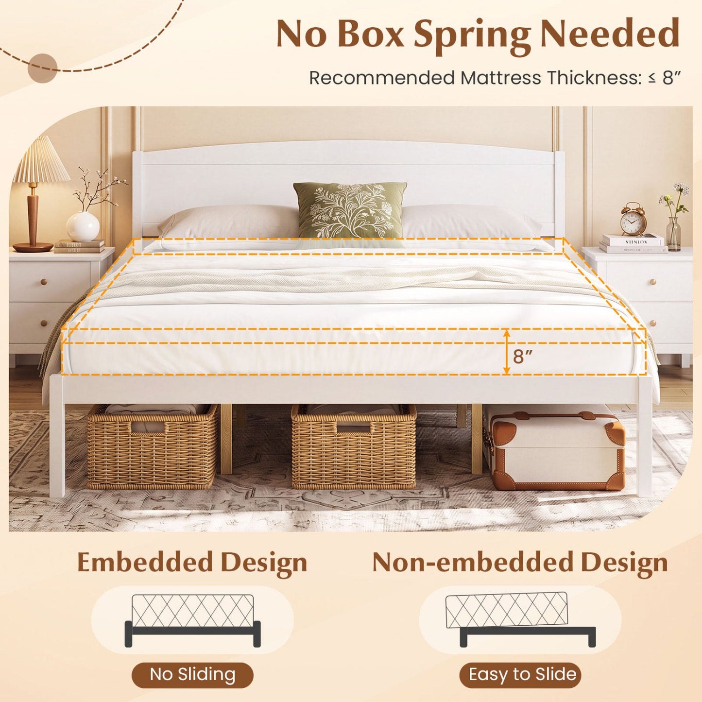 King Size wooden platform bed frame with curved headboard in white DirectDeals on Tampa Home & Garden Store