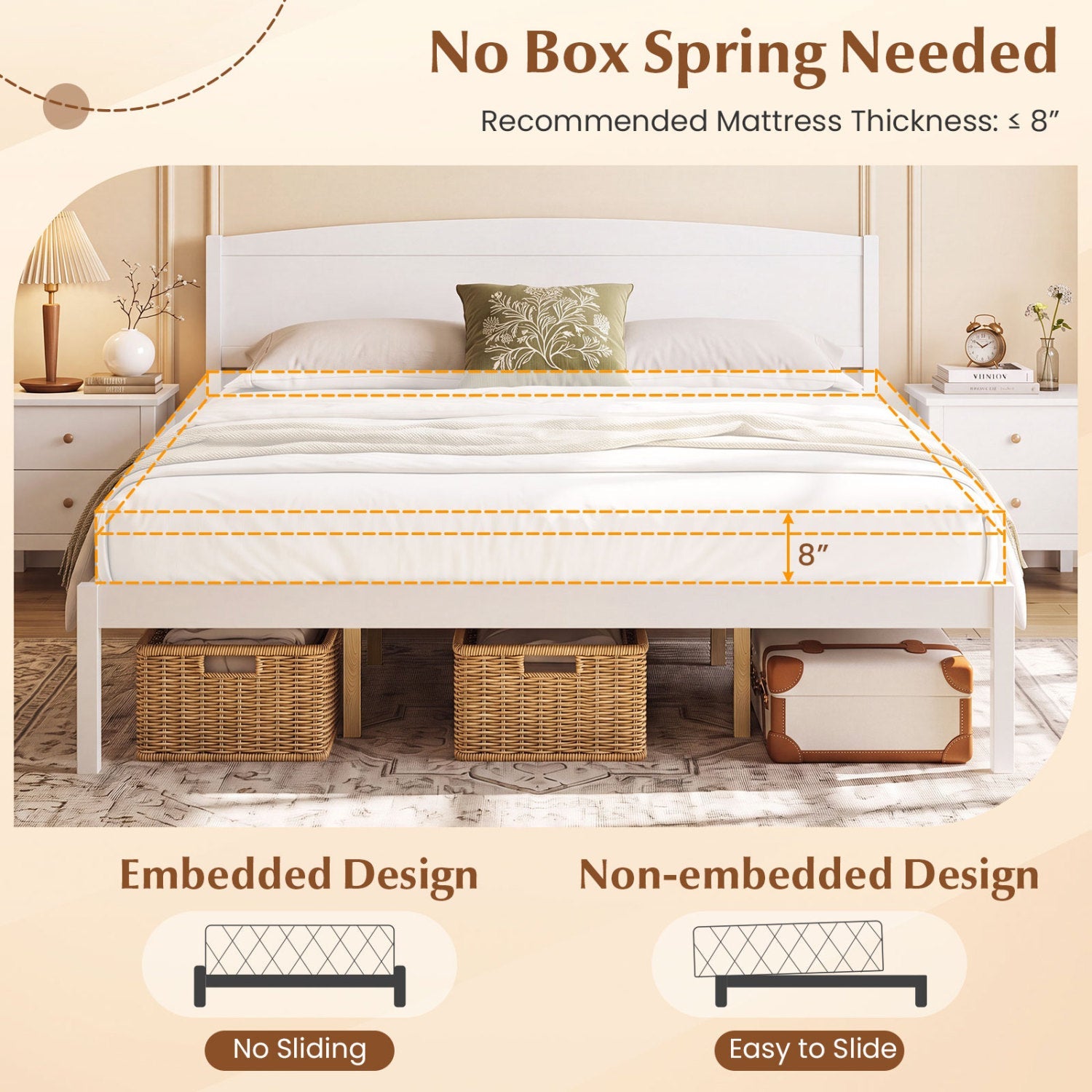 King Size wooden platform bed frame with curved headboard in white DirectDeals on Tampa Home & Garden Store