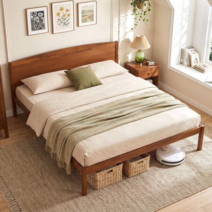 King Size Wooden Platform Bed Frame with Curved Headboard in warm wood DirectDeals on Tampa Home & Garden Store