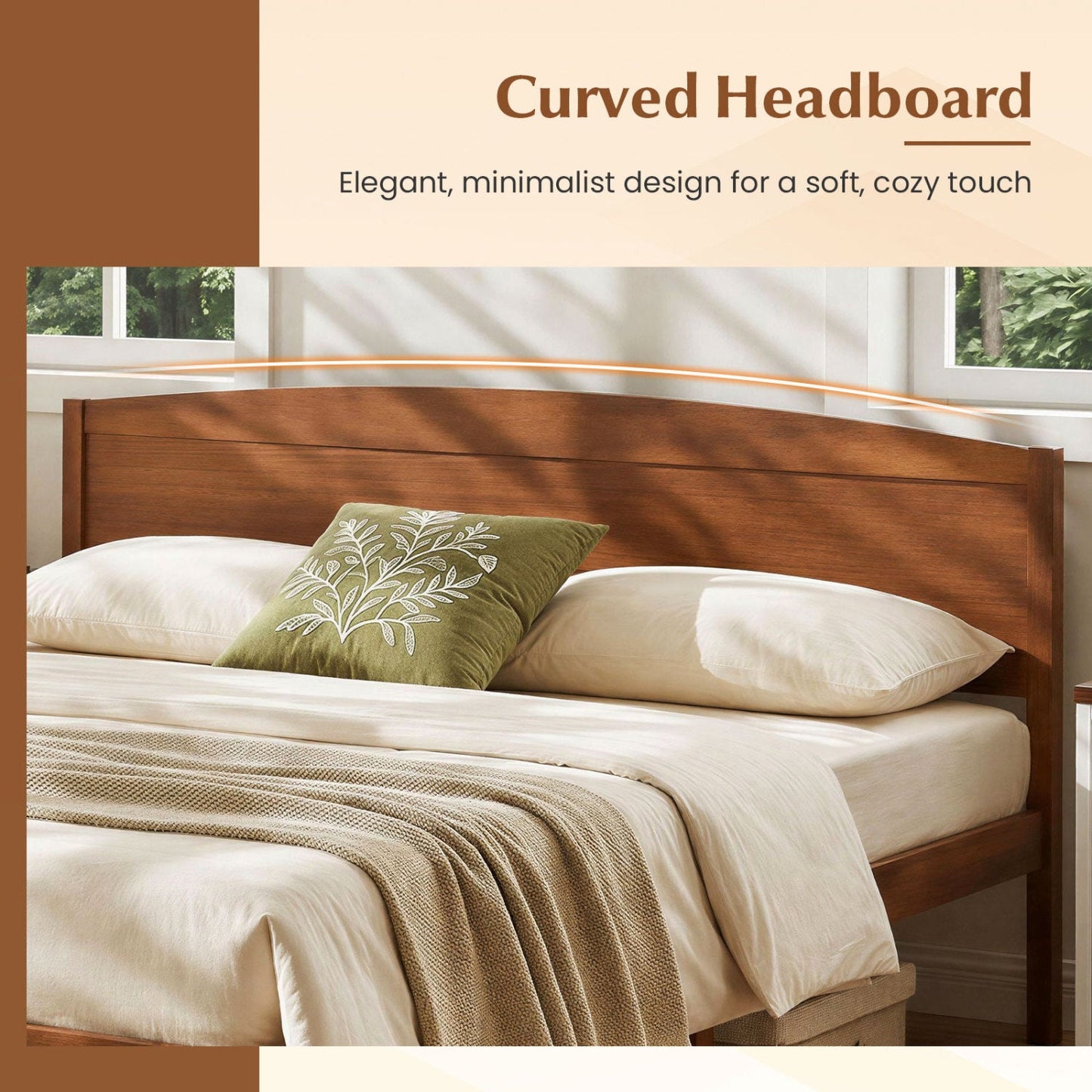 King size wooden platform bed frame with curved headboard in brown wood DirectDeals on Tampa Home & Garden Store