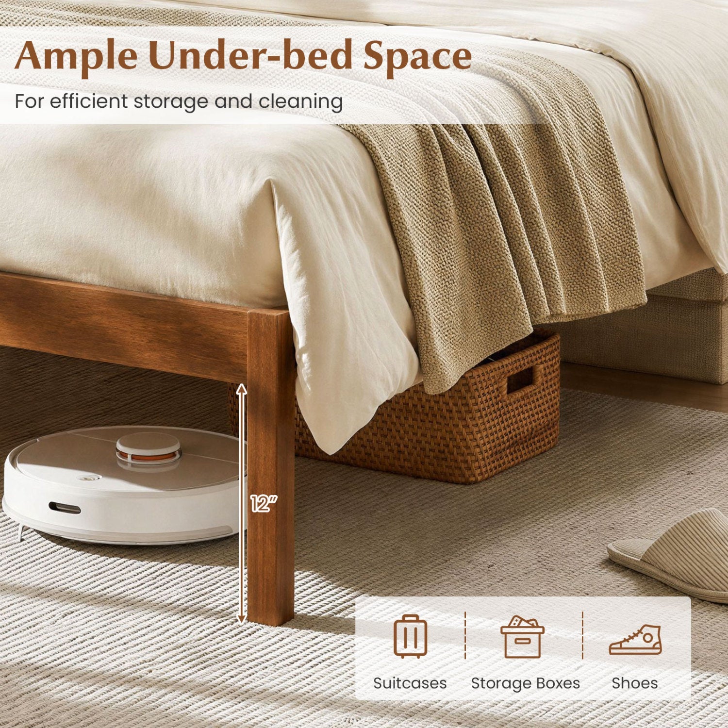 King Size wooden platform bed frame with curved headboard in natural wood by DirectDeals on Tampa Home & Garden Store