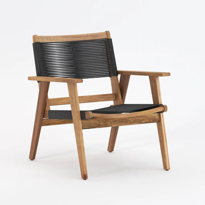 Kingsmen Armchair indoor/outdoor with natural wood frame and black woven cord on Tampa Home & Garden Store