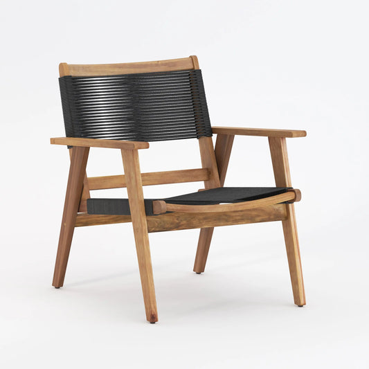 Kingsmen Armchair indoor/outdoor with natural wood frame and black woven cord on Tampa Home & Garden Store