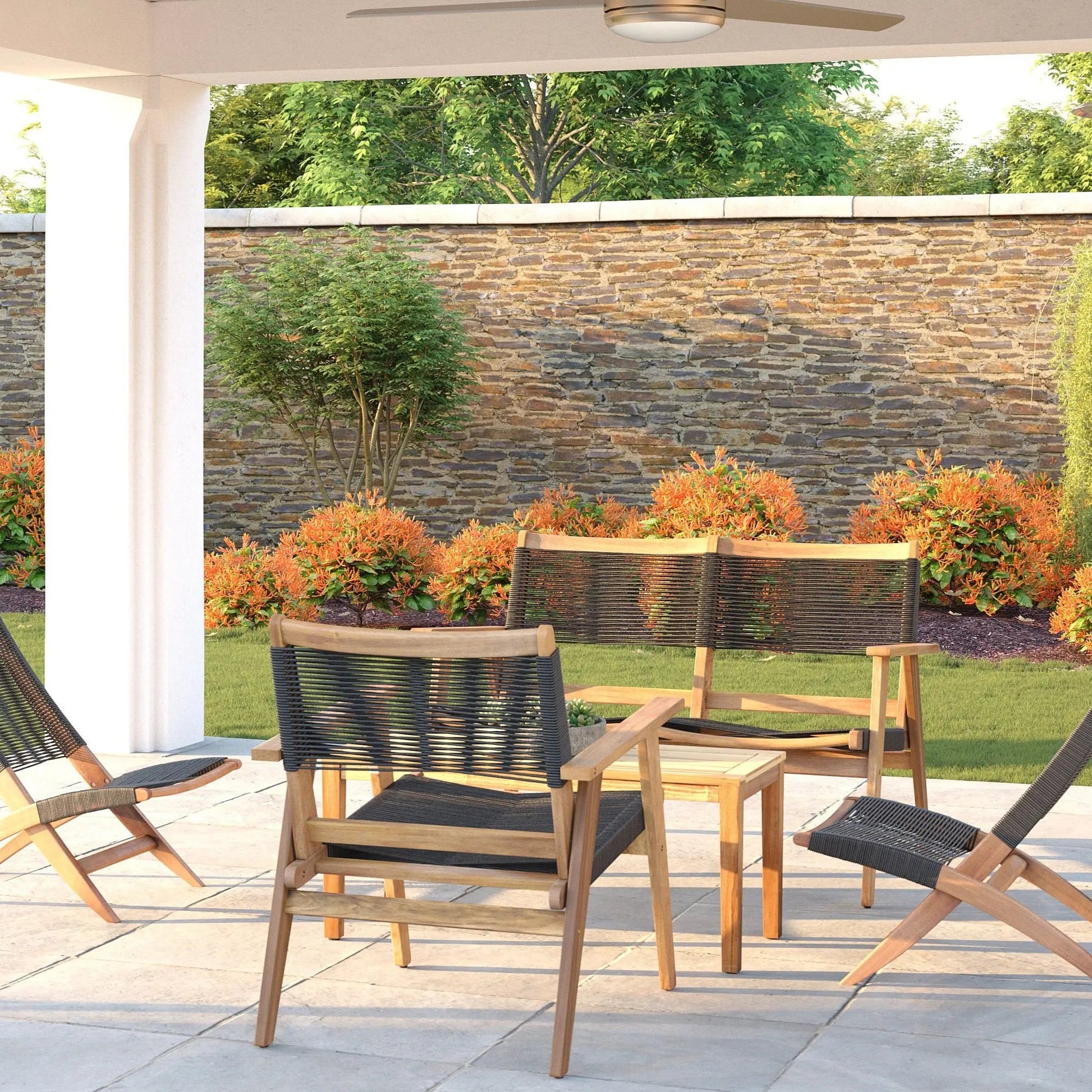 Kingsmen Armchair, outdoor wooden-frame chair with black woven seat, set of 3 on Tampa Home & Garden Store