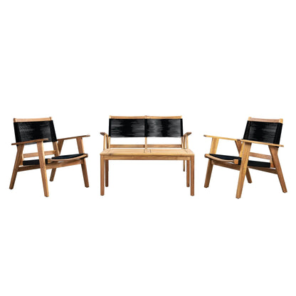 Kingsmen Armchair set with wooden frame and black woven seats around a matching table on Tampa Home & Garden Store