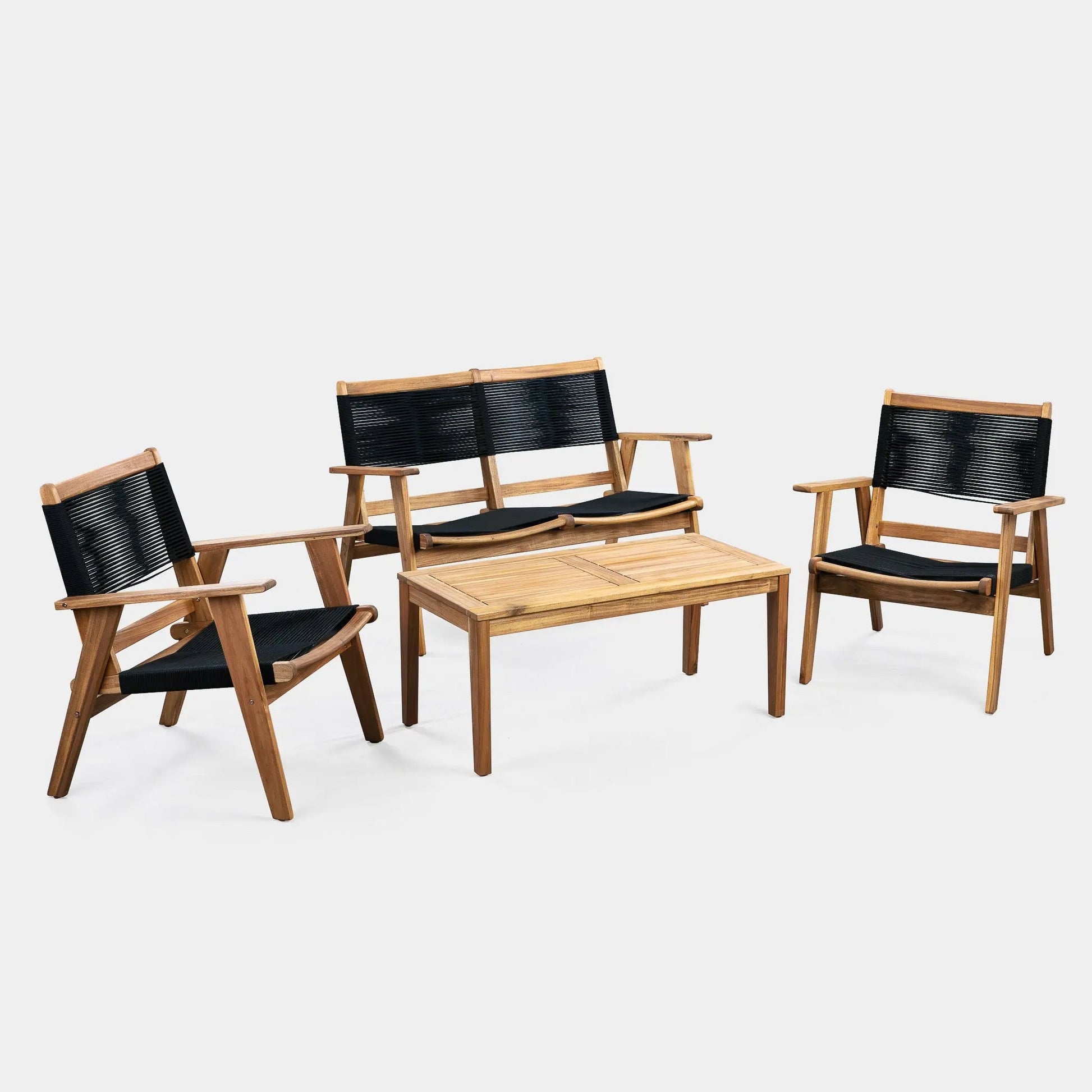 Kingsmen Armchairs set of 4 with wooden frames and black woven seats and back on Tampa Home & Garden Store