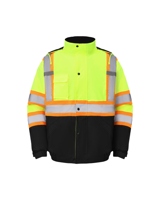 Kingstone High Visibility Hooded and Fleece Lined ANSI/ISEA 107-2020, Type R, Class 3 Two-Tone, Contrast Trimmed Neon Safety Jacket [R] - Tampa Home & Garden Store