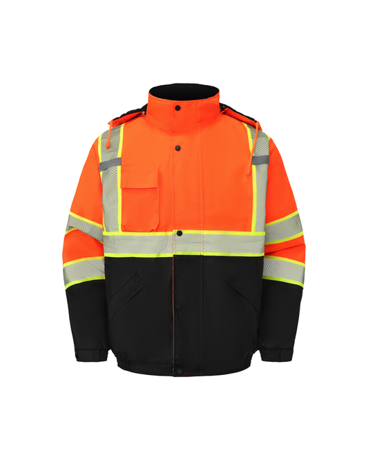 Kingstone High Visibility Hooded and Fleece Lined ANSI/ISEA 107-2020, Type R, Class 3 Two-Tone, Contrast Trimmed Orange Safety Jacket [R] - Tampa Home & Garden Store