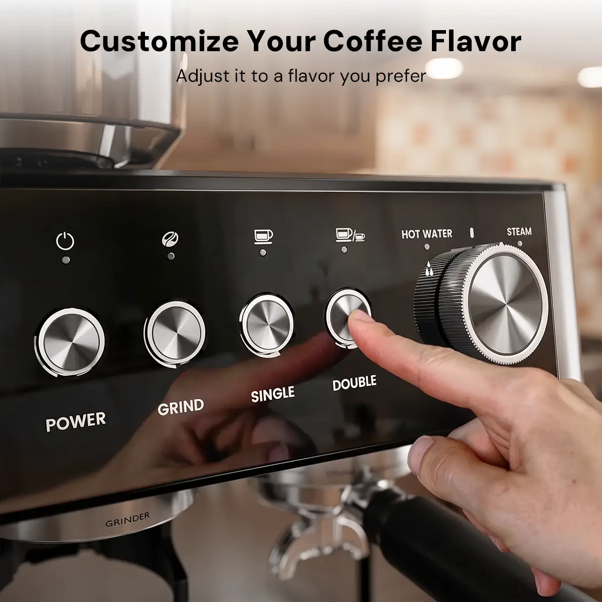 Kismile CM8031 20 Bar espresso machine in black stainless steel with dial knobs on Tampa Home & Garden Store