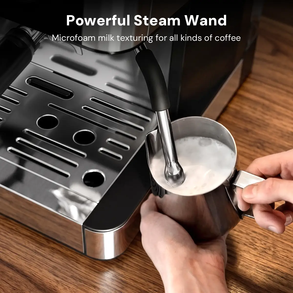 Kismile 20 Bar Espresso Machine CM8031 with stainless steel steam wand frothing milk on Tampa Home & Garden Store