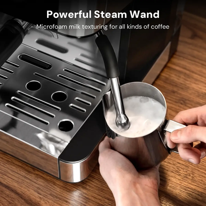 Kismile 20 Bar Espresso Machine CM8031 with stainless steel steam wand frothing milk on Tampa Home & Garden Store