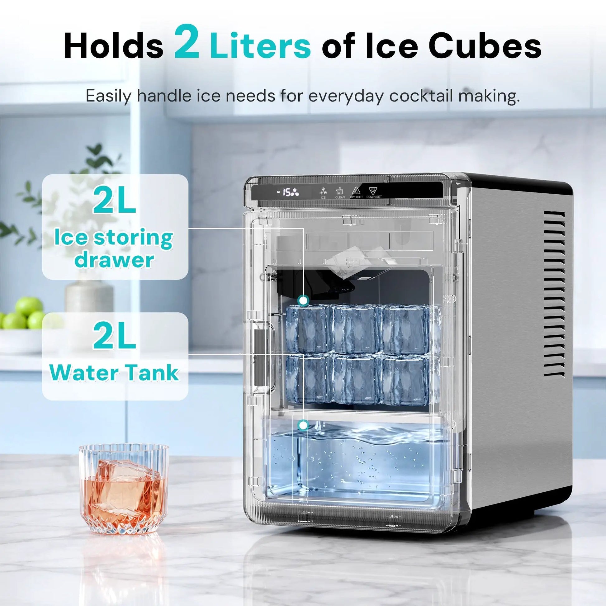 Kismile Clear Square Ice Cube Maker with 2L tank and drawer on Tampa Home & Garden Store