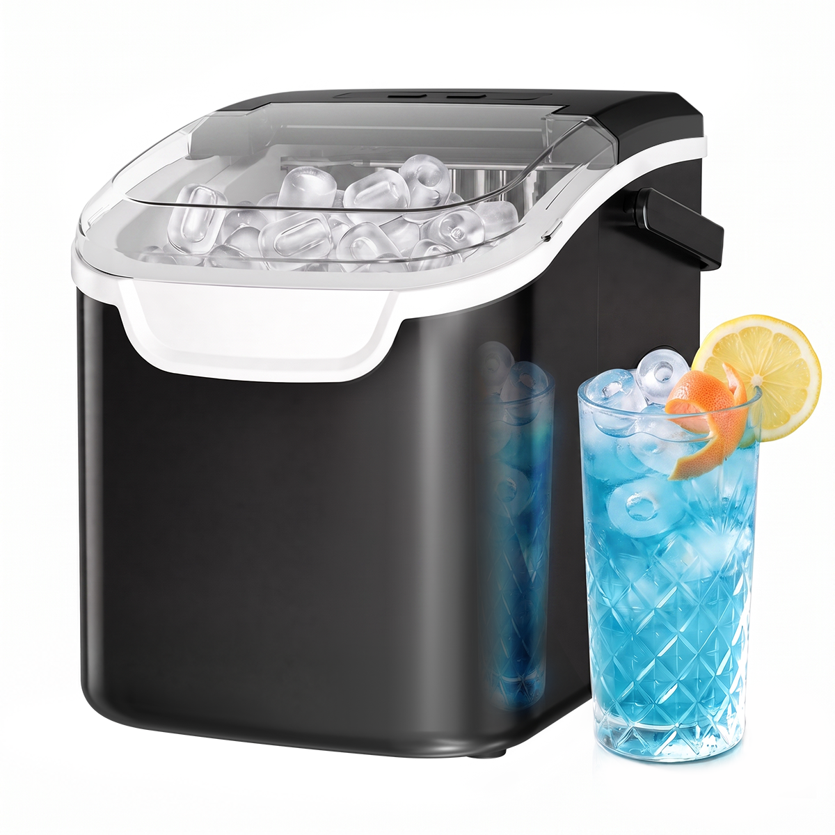 Kismile countertop ice maker black with clear lid and ice cubes on Tampa Home & Garden Store