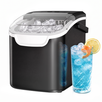 Kismile countertop ice maker black with clear lid and ice cubes on Tampa Home & Garden Store