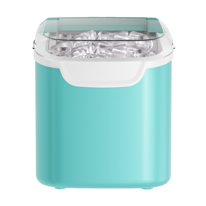 Kismile countertop ice maker teal body with clear lid and ice-filled ice bin on Tampa Home & Garden Store