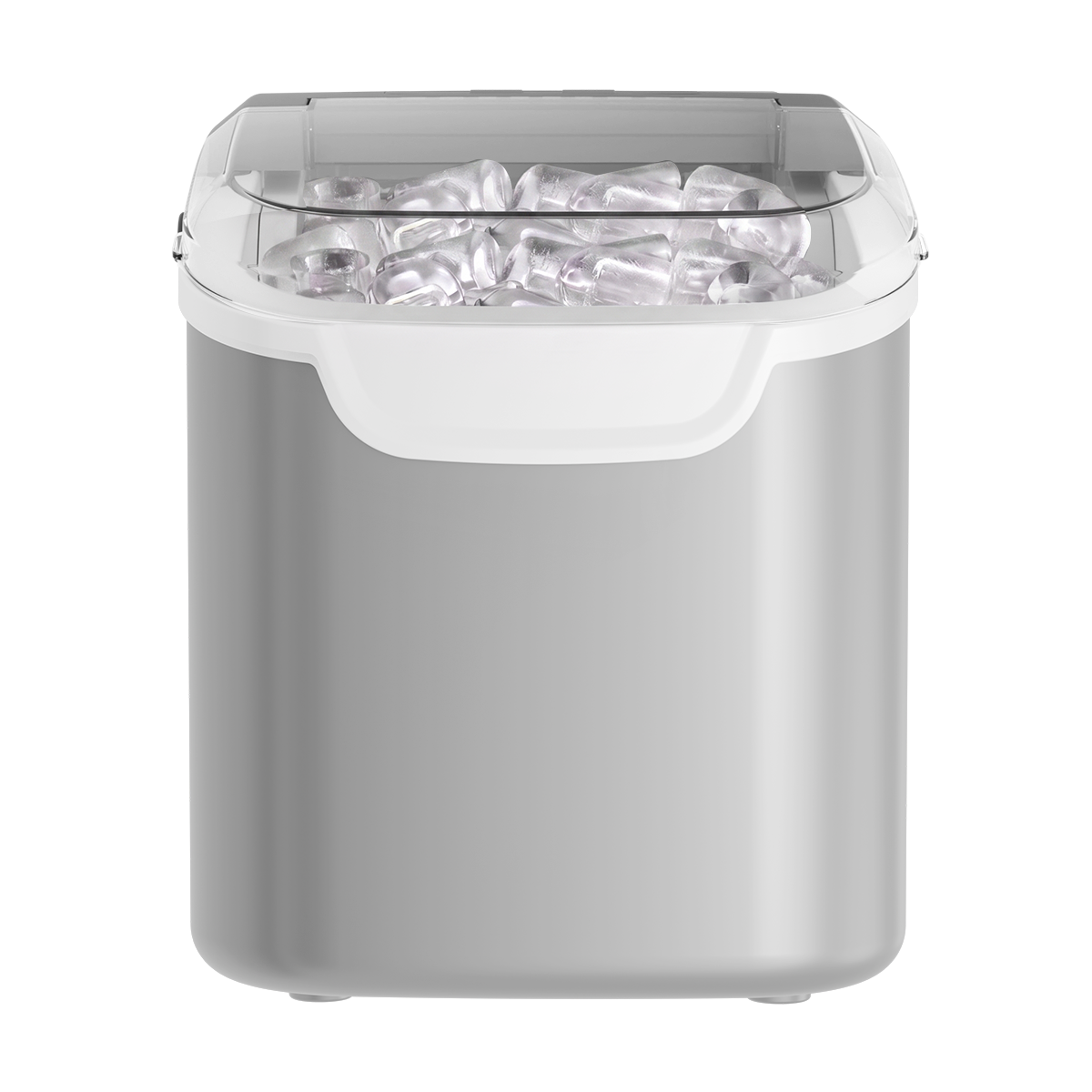 Kismile countertop ice maker silver finish with clear lid and ice cubes inside 26 lbs per day on Tampa Home & Garden Store