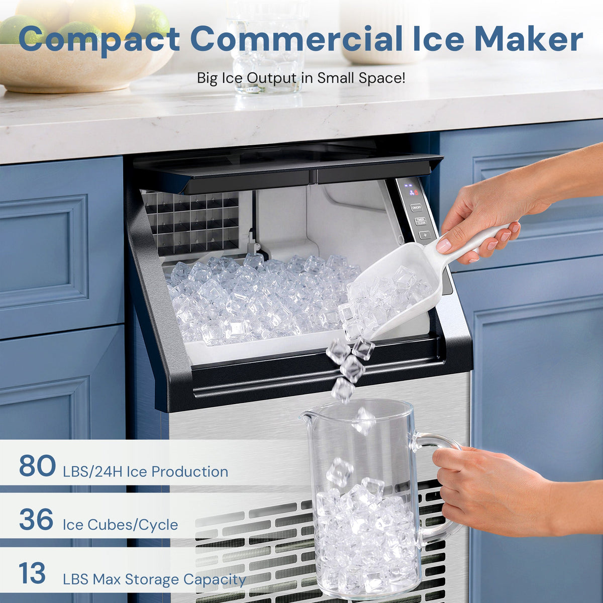 Kismile commercial ice maker 80 lbs per day with ice bucket on countertop on Tampa Home & Garden Store