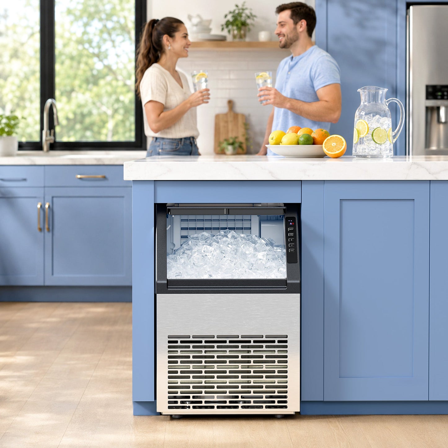 Kismile commercial ice maker 80 lbs/day, stainless steel front with digital controls on Tampa Home & Garden Store