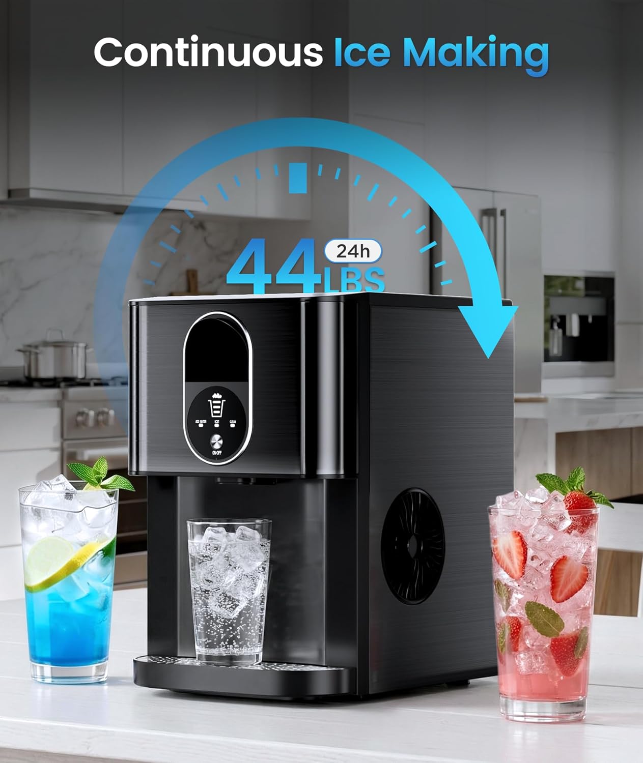 Nugget Ice Maker Kismile Z5820DN black stainless steel countertop ice maker with pebble ice on Tampa Home & Garden Store