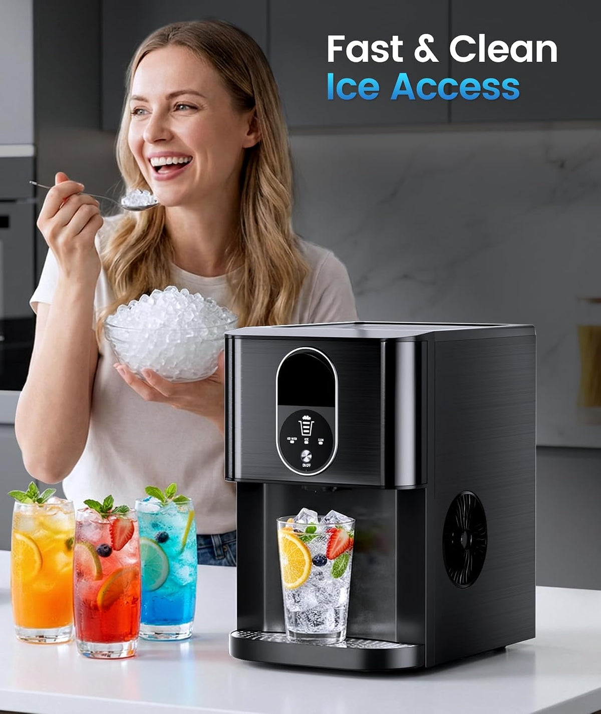 Nugget Ice Maker Kismile Z5820DN black countertop pebble ice with digital controls on Tampa Home & Garden Store