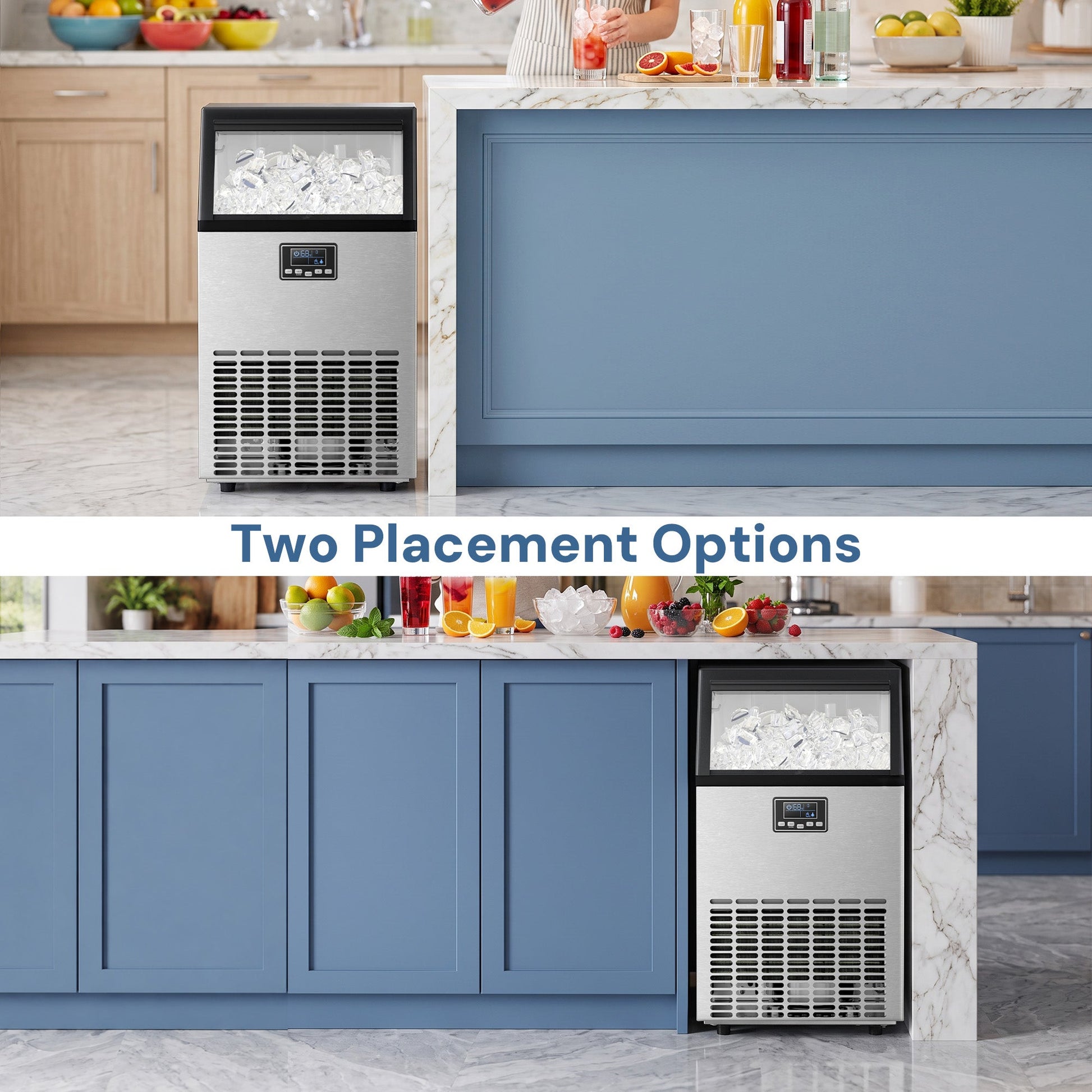 Kismile freestanding ice maker Z5845A 265 Lbs with ice cubes, stainless steel finish on Tampa Home & Garden Store