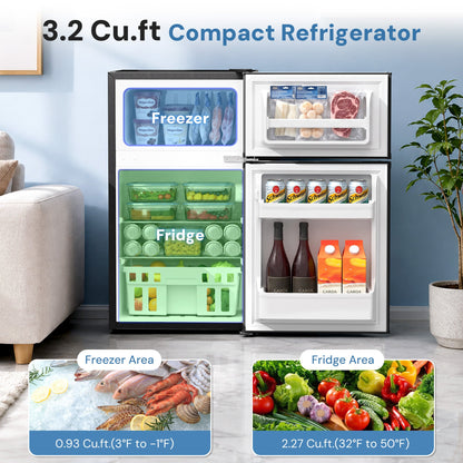 Kismile 3.2 Cu Ft mini refrigerator with freezer, black compact dual‑door unit on Tampa Home & Garden Store