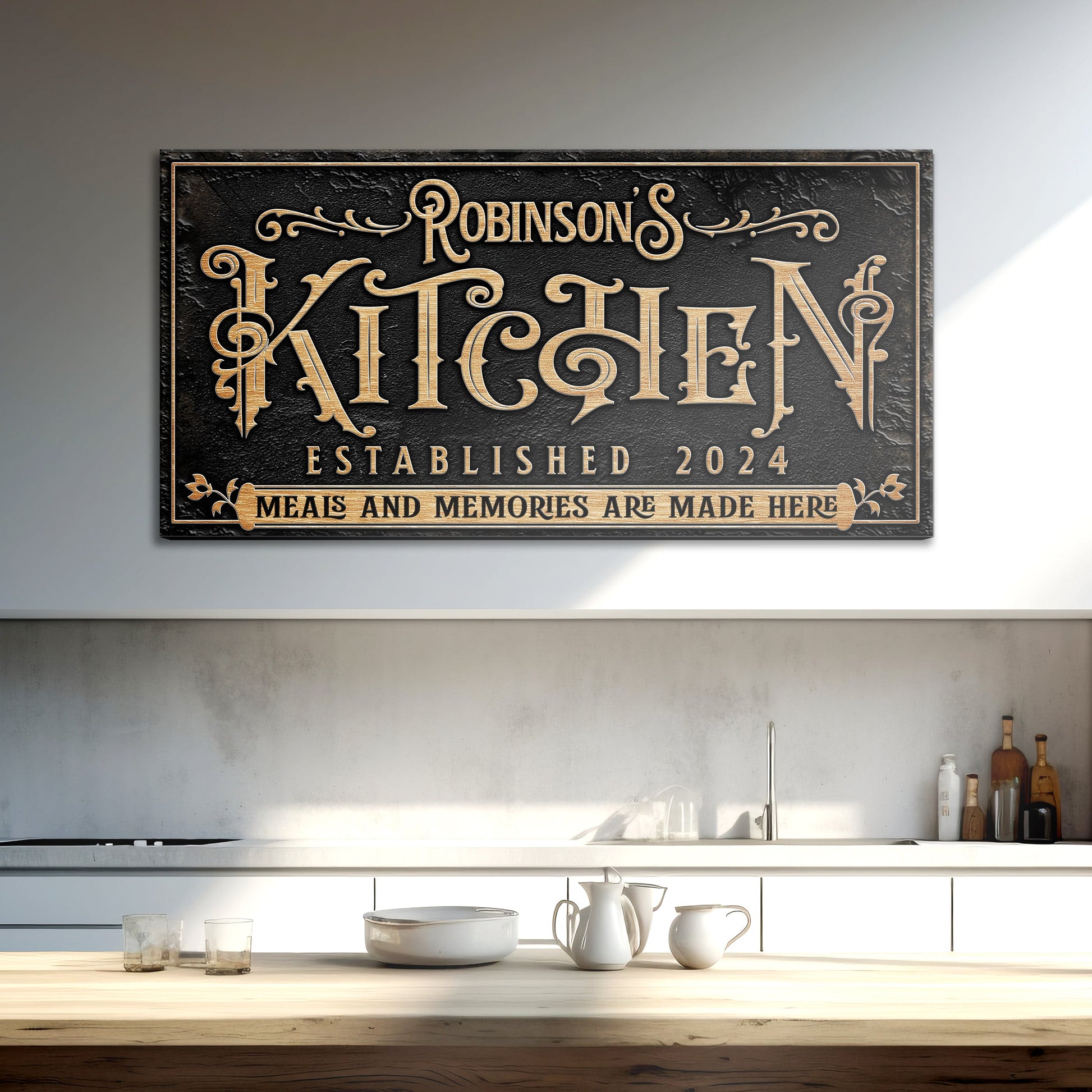 Tailored Canvases kitchen sign canvas in black textured with gold lettering KITCHEN on Tampa Home & Garden Store
