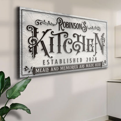 Kitchen Sign VI canvas wall art with ornate black lettering on textured metal Tailored Canvases on Tampa Home & Garden Store