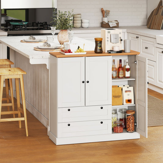Mueble de almacenamiento de cocina independiente de 47.5 pulgadas con 3 puertas y 2 cajones grandes - Blanco