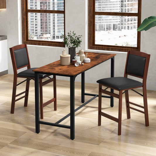 Set of 2 Folding Kitchen Island Stool with Rubber Wood Legs-Brown - Tampa Home & Garden Store