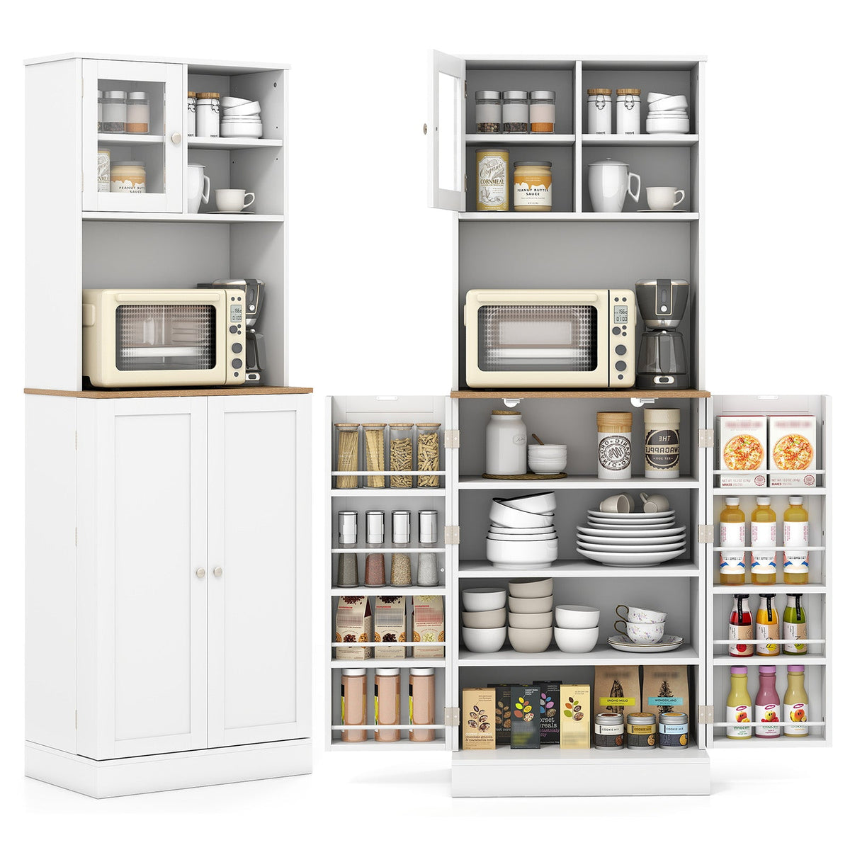 Kitchen Pantry Cabinet 67in freestanding white with microwave shelf by DirectDeals on Tampa Home & Garden Store