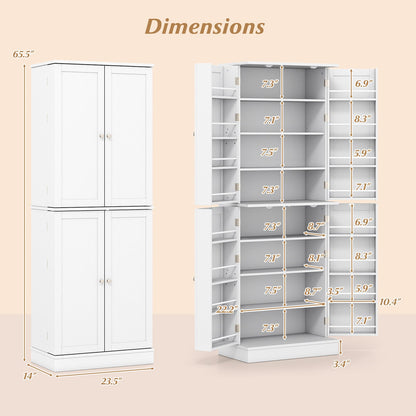 Kitchen Pantry Cabinet 65.5 Inch Freestanding Tall Buffet Cupboard